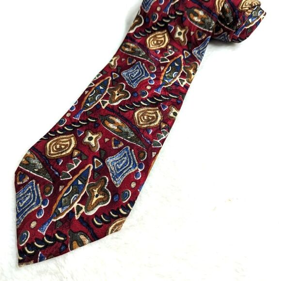 Vintage Men's Abstract Print 100% Silk Tie By Essentia - Picture 3 of 11